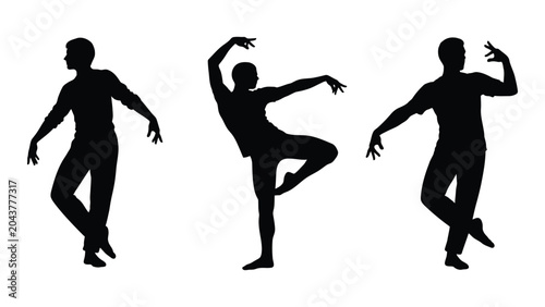 Slika na platnu silhouette of three dancers in dynamic poses dancer pose movement