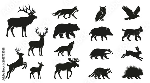 Canvas Print Wildlife Animal Silhouettes: Forest Creatures Collection