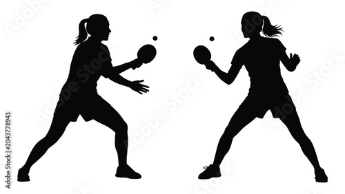 Tableau sur toile table tennis players silhouette on white background racket ball sport