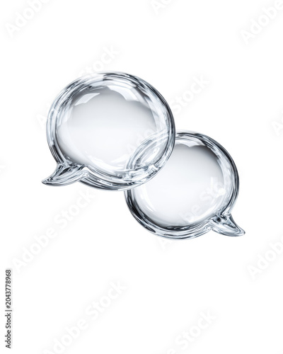 Two transparent glass speech bubble icons overlapping isolated on transparent background