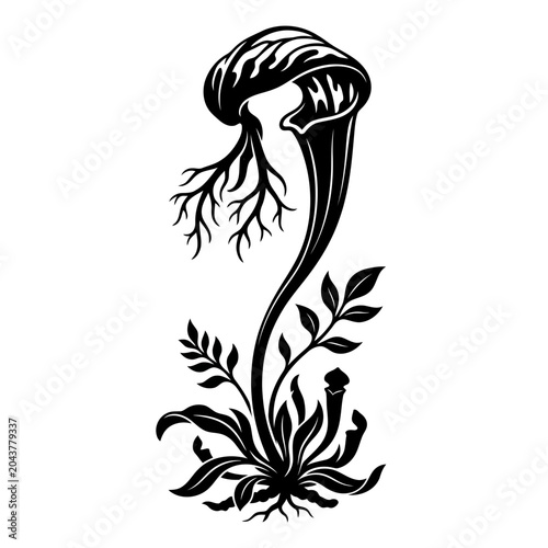Cobra Lily Flower Vector Illustration | Exotic Carnivorous Botanical Artwork | Unique Wild Plant Design