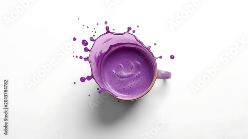 Splash of vibrant purple liquid in mid-air against white background