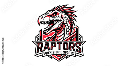 Obraz na płótnie Raptors Prehistoric Sports Logo - Fierce Dinosaur Head Emblem