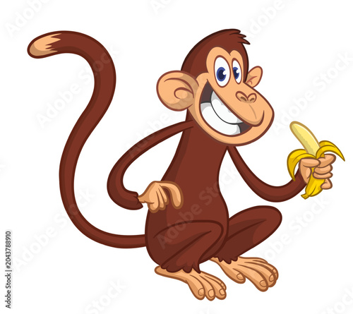 Canvas Print Cartoon funny monkey chimpanzee eating banana