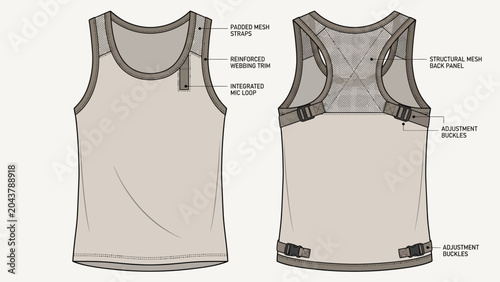 Photos Technical Tank Top Flat Sketch with Detailed Features and Annotations for Appare