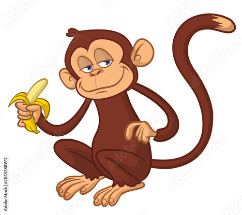 Canvas Print Cartoon funny monkey chimpanzee eating banana