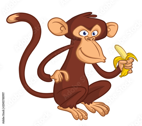 Canvas Print Cartoon funny monkey chimpanzee eating banana