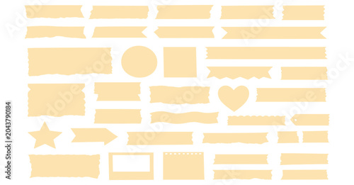 Fotografie Beige washi tape strips and torn sticky note labels, adhesive scrapbook paper ta