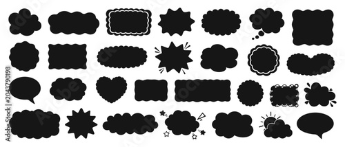 Tableau sur toile Red fluffy cloud label shapes set, squishy speech bubbles, wavy sticker badges a