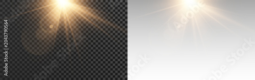 Schilderij op canvas Vibrant sunburst overlay with radiant optical rays, isolated on a transparent background