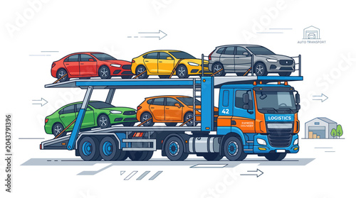Obraz na płótnie Car Carrier Truck Transporting New Vehicles