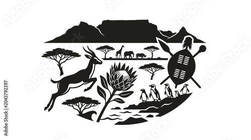 Tableau sur toile Black silhouette of a running gazelle.