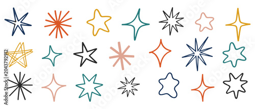Obraz na płótnie Modern hand drawn star outline collection with playful sketchy shapes, quirky sp