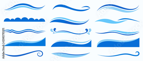 Canvas Print Modern wavy border divider collection, abstract blue curve frames and page separ