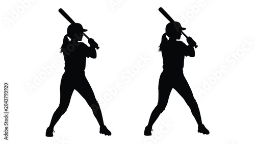 Bilde på lerret silhouette of baseball player batting stance on white background sport athlete