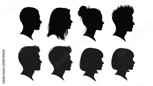 Tableau sur toile human head silhouettes on white background silhouette profile face hair male