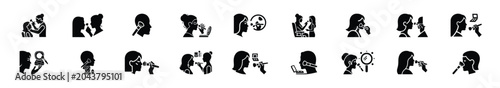 Minimalist female makeup consultation silhouette icon set, women view and beauty vector icons