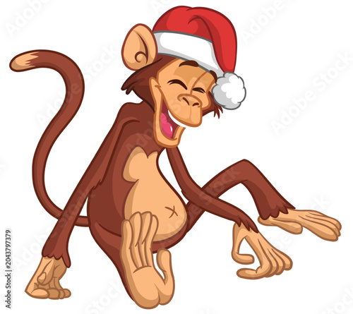 Canvas Print Cartoon funny monkey chimpanzee sitting in Santa Hat
