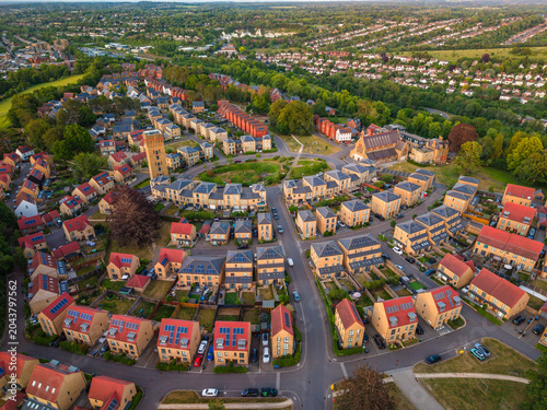 Drone view of Cane Hill estate, chapel and water tower in Coulsdon