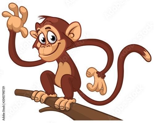 Photography Cartoon funny monkey chimpanzee with cute face expression sitting on the tree branch