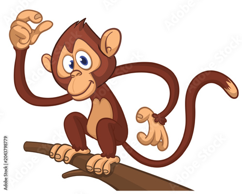 Photography Cartoon funny monkey chimpanzee with cute face expression sitting on the tree branch