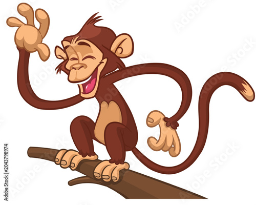 Photography Cartoon funny monkey chimpanzee with cute face expression sitting on the tree branch