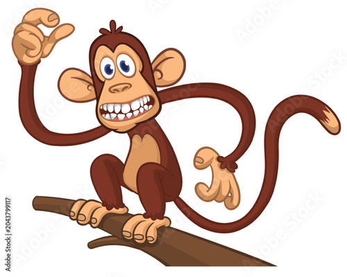 Photography Cartoon funny monkey chimpanzee with cute face expression sitting on the tree branch