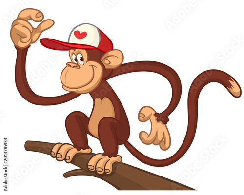 Photography Cartoon funny monkey chimpanzee with cute face expression sitting on the tree branch
