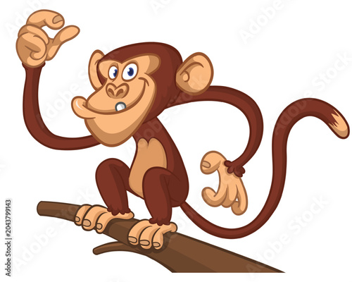 Photography Cartoon funny monkey chimpanzee with cute face expression sitting on the tree branch