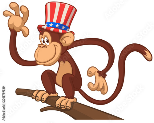 Photography Cartoon funny monkey chimpanzee wearing in Uncle Sam Hat