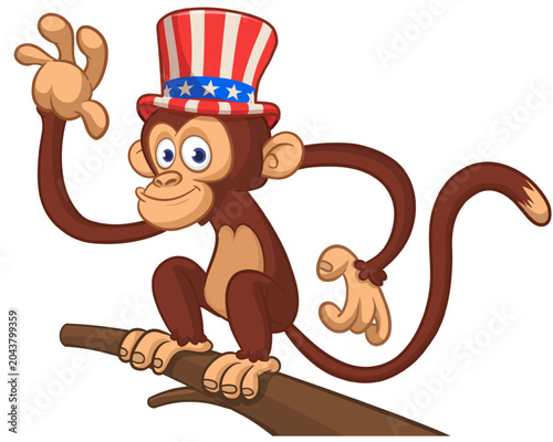 Canvas Print Cartoon funny monkey chimpanzee wearing in Uncle Sam Hat