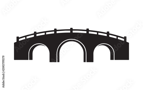 Classic Arched Bridge Silhouette Icon on Clean White Background