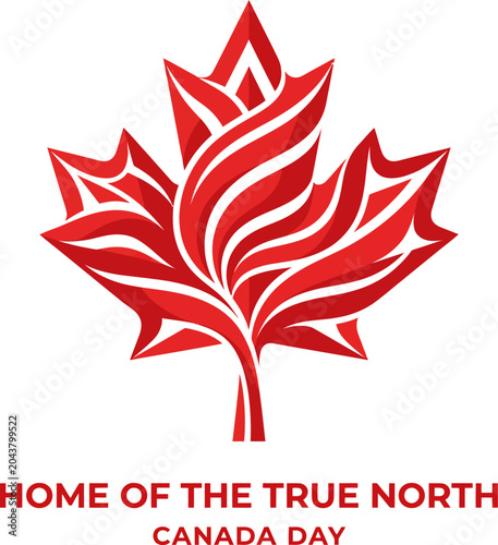 Abstract Maple Leaf Canada Day Design with True North Quote, Canadian Patriotic Vector Illustration