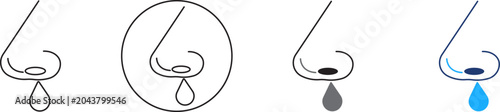 Tableau sur toile Set of simple line icons showing a nose with a drip, representing runny nose, co