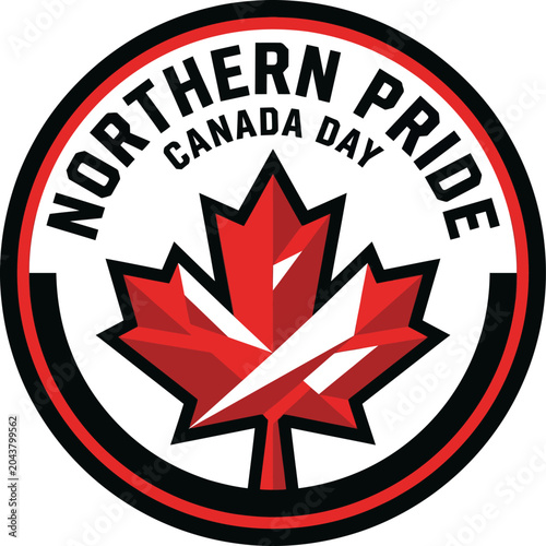Northern Pride Canada Day Badge Design with Geometric Maple Leaf, Canadian Patriotic Vector Illustration