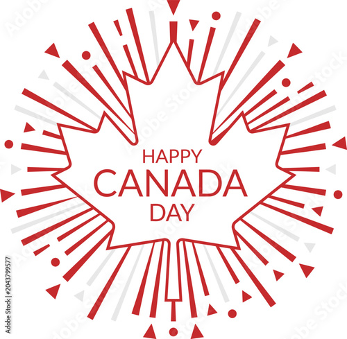 Happy Canada Day Typography Burst Design with Maple Leaf Shape, Canadian Patriotic Celebration Vector Illustration