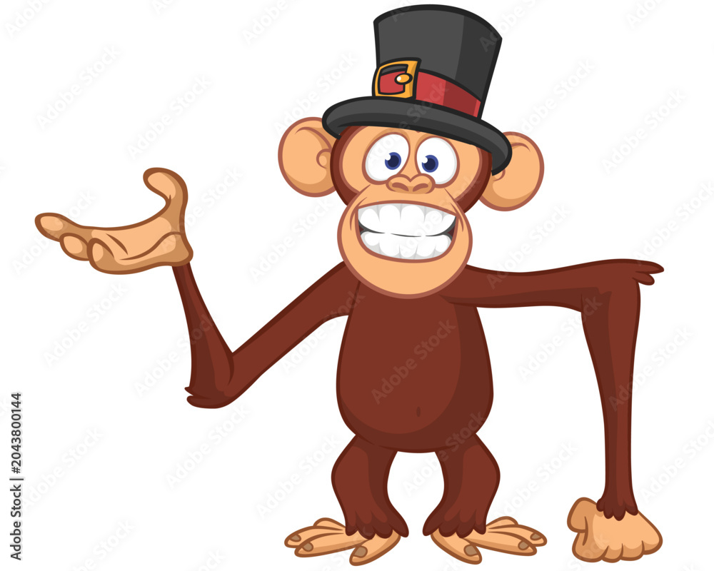 Obraz premium Cartoon funny monkey chimpanzee with cute face expression. Vector illustration isolated on white