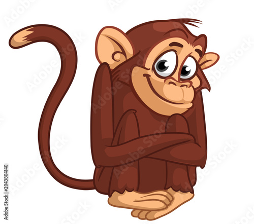Photography Cartoon funny monkey chimpanzee with cute face expression sitting in shy pose