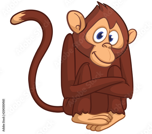 Photography Cartoon funny monkey chimpanzee with cute face expression sitting in shy pose