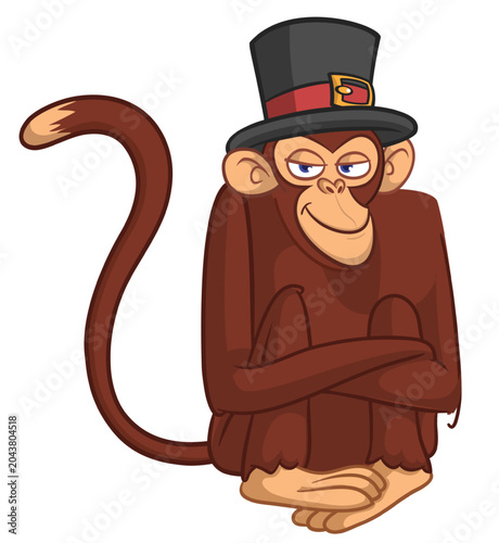 Photography Cartoon funny monkey chimpanzee with cute face expression sitting in shy pose