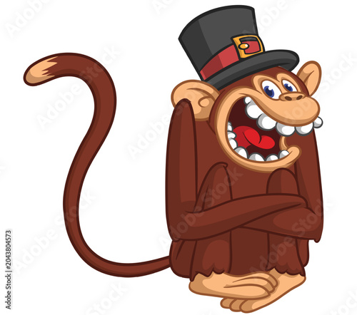 Canvas Print Cartoon funny monkey chimpanzee with cute face expression sitting in shy pose