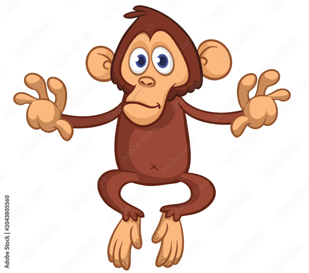 Obraz premium Cartoon funny monkey. Vector illustration isolated on white