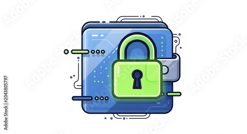 A blue digital suitcase with a green padlock icon symbolizing secure online data protection