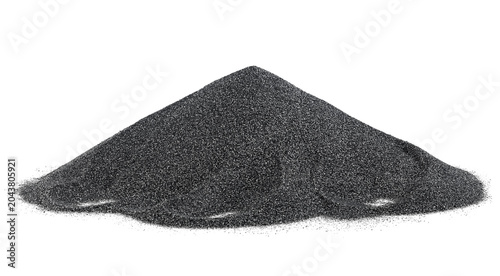 Top quality black quartz substrate isolated on a white background. Pile of crushed quartz, black sand crystals.