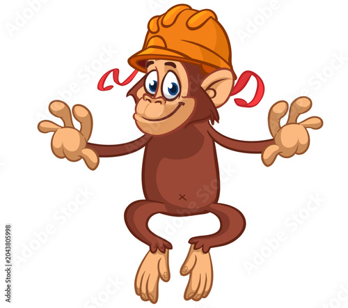 Photography Cartoon funny brown monkey chimpanzee wearing safety helmet
