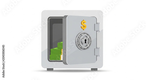 A sleek vector illustration of an open safe displaying green bar charts and a dollar sign symbol inside