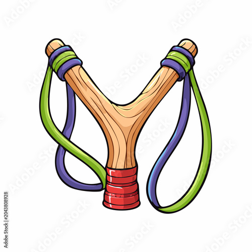 Lance‑pierres en bois coloré – illustration cartoon