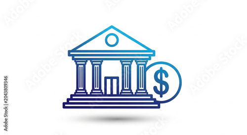A minimalist vector illustration of a bank building with a dollar sign symbolizing finance and economy