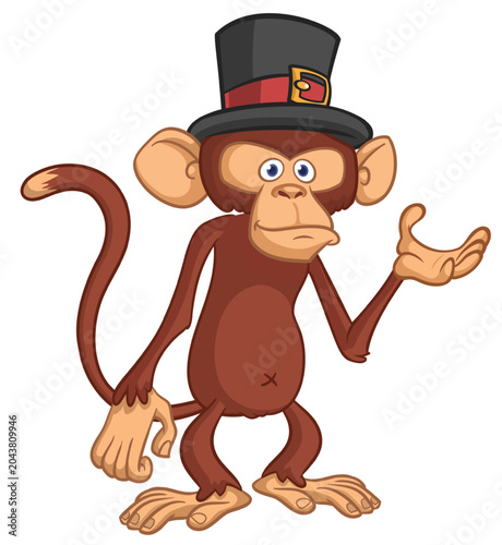 Photography Cartoon funny brown monkey chimpanzee wearing top hat