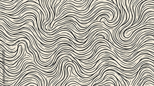 Abstract Black and Beige Hand Drawn Wavy Line Pattern Background